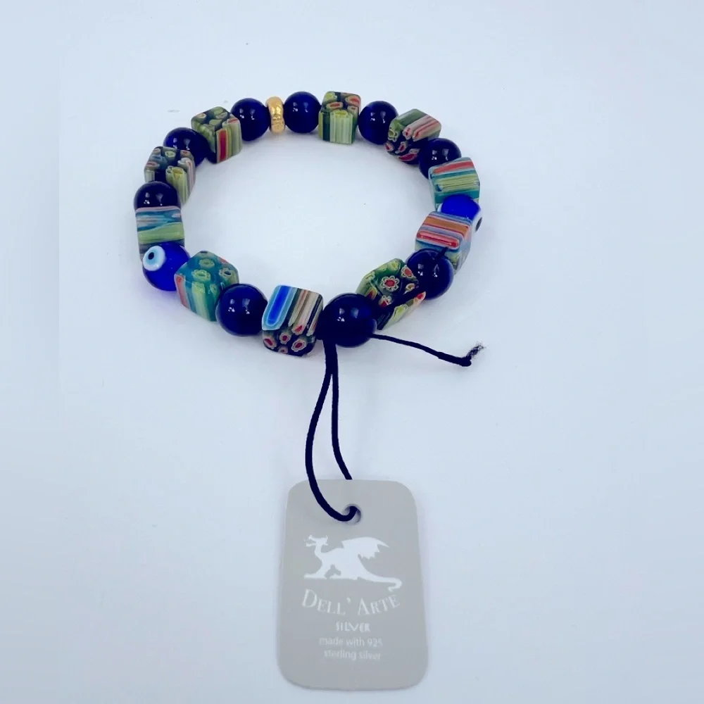 JEAN CLAUDE DEL ARTE MULTICOLOR GLASS 925 STERLING SILVER W/GOLD BRACELET - Picture 3 of 6